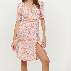 Reformation Laurent Dress floral pink wrap dress